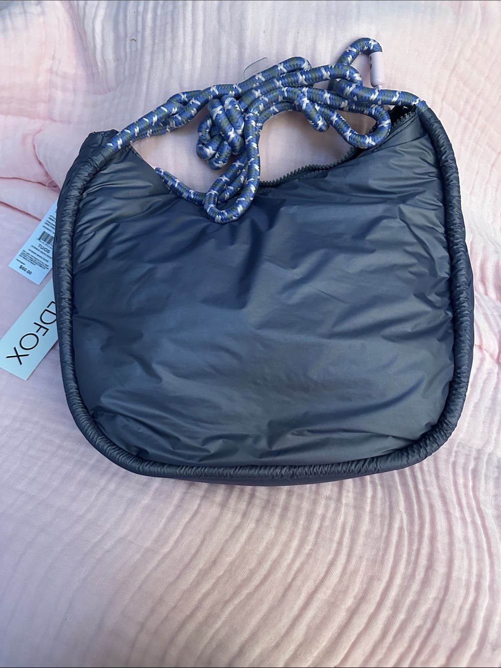 Wildfox Women's Dark Grey Puffer Crossbody Bag with Rope Strap NWT